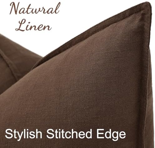 decorUhome Fall Brown Linen Throw Pillow Covers 24x24 Set of 2 - Image 2