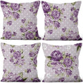 Purple Flower Throw Pillow Covers 24"x24" Set of 4, Countryside Floral Sofa Cushion Cover for Chair Couch Bed Living Room Office Car Garden Patio Farmhouse Indoor Outdoor Decorative by VieSavaran