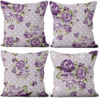 Purple Flower Throw Pillow Covers 24"x24" Set of 4, Countryside Floral Sofa Cushion Cover for Chair Couch Bed Living Room Office Car Garden Patio Farmhouse Indoor Outdoor Decorative by VieSavaran