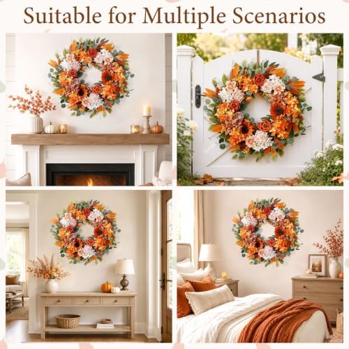 24 Inch Fall Wreaths for Front Door with Sunflowers Roses Autumn Home Decor - Image 7