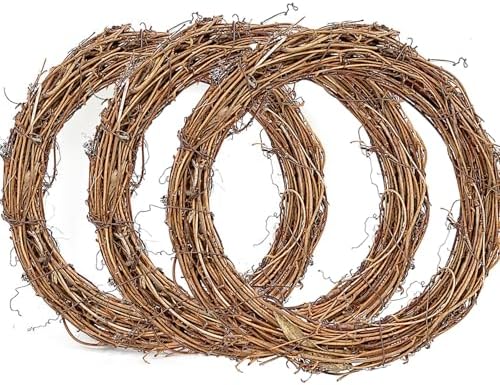 18Inch Grapevine Wreath, 3pcs Rattan Branch Plaim Wreath for Crafts by JStnana