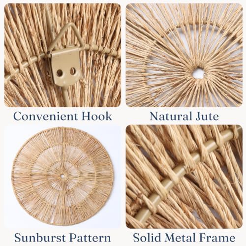 CHI AN HOME Wicker 23 Inch Jute Wall Decor Baskets, Set of 6 Extra Large Woven Jute Wall Plates, 23",21",15",13",12,10", Decorative Baskets for Wall Arts, Wall Hanging for Bedroom, Living Room, Office - Image 2
