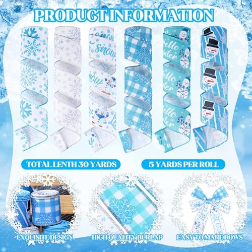 10 Pcs Winter Ribbon 4 Rolls Mesh Ribbon 6 Rolls Wired Ribbons - Image 4
