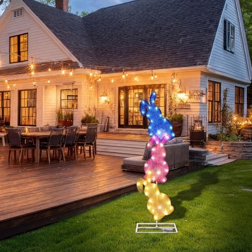 VIHOSE Easter Bunny Lights Outdoor Decoration 41 Inch H Pre-lit Lighted Heart Decor with 50 Warm White Lights Easter Rabbit Decoration for Indoor Outdoor Porch Garden Lawn Front Yard - Image 6