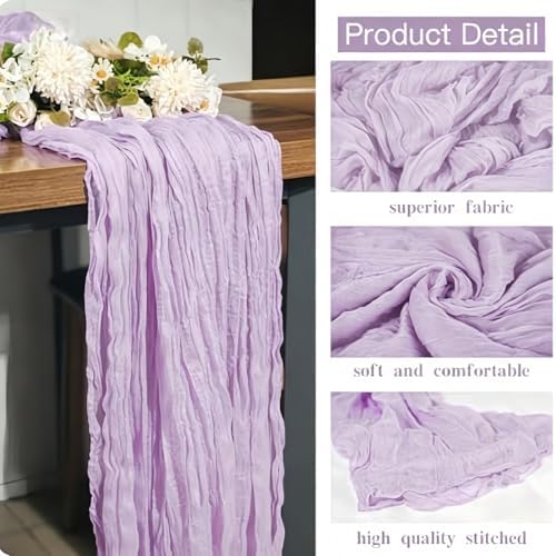 16 Pack Purple Lavender Cheesecloth Table Runner 35x120 Inch Boho Rustic Gauze Table Runners, 10Ft Long Sheer Purple Lavender Cheese Cloth Table Runners for Wedding Bridal Shower Party Table Decor - Image 4