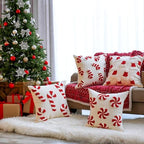 Fourluoo Christmas Trees Pillow Covers 18x18 Inch Double Sided Foil Plush White Red Green Soft Plush Faux Fur Christmas Throw Cushion Case for Sofa Living Room (4 Pcs, Candy Can, 18"×18") - Image 2