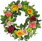 National Tree Company Artificial Spring Wreath, Woven Branch Base, Decorated with Rose and Peony Blooms, Apples, Leafy Greens, Spring Collection, 22 Inches by Unknown