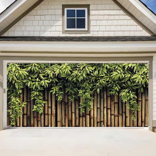 Bamboo Garden Garage Door Banner 6x13FT, Green Bamboo Fence Garage Door Cover, Large Outdoor Nature Decoration for Garage Doors, Patio & Yard by ANNAQUEEN