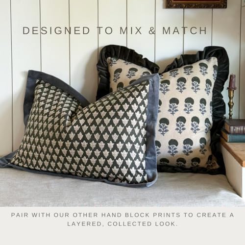 Palm & Loom 100% Cotton Linen Cushion Cover - Aira Decorative Throw Pillow Case with Dark Green & Blue with Ruffle - Modern Traditional Living Room, Bedroom Pillow Cover (Neela, 20" x 20" (Pack of 1)) - Image 2
