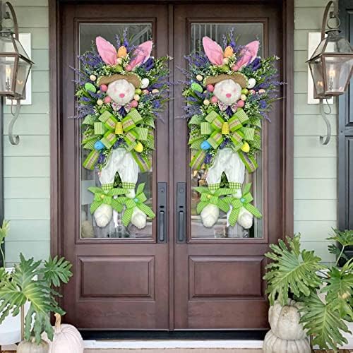 Tomppy Easter Rabbit Wreath Decor for Front Door Easter Bunny Door Wreath Hanger Easter Thief Bunny Butt and Ears Wreaths Rabbit Shape Spring Wreath Decorations for Porch Wall Door - Image 4