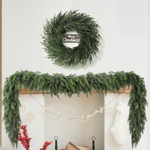 26" Christmas Norfolk Pine Wreath for Front Door (1, Wreath with Sign) - Image 3