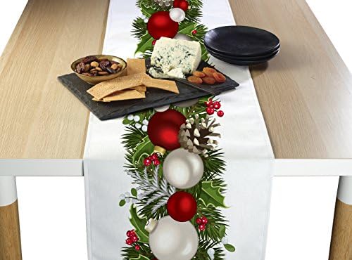 Christmas Table Runners | Garland Table Runner | Winter Decorations for Home | Festive Holiday Table Decor | Kitchen Dining Table Runner | Made in The USA | 14" x 108" Long by FabricTextileProductsInc