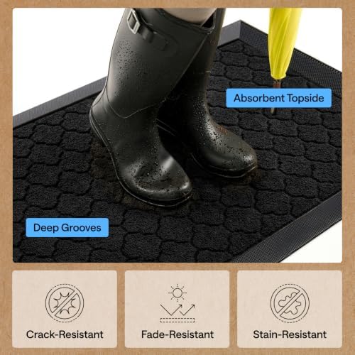 GORILLA GRIP WeatherMAX Door Mat, Indoor Outdoor, 35x23, Black Quatrefoil - Image 5