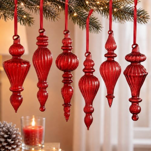 Sotiff 6Pcs Red Mercury Glass Christmas Ornaments,Vintage Finial Decoration by Sotiff