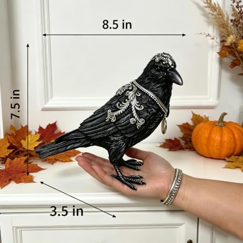 Cynkeyee Raven Statue Crow Figurine - Halloween Gothic Home Decor 7.5 in - Image 2