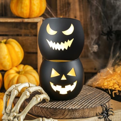 SHMILMH Halloween Table Centerpiece Candle Holders Set of 12, Black and Gold Glass Votive Holder with 6 Grimace, Tealight Holders Bulk for Halloween Party Decor - Image 4