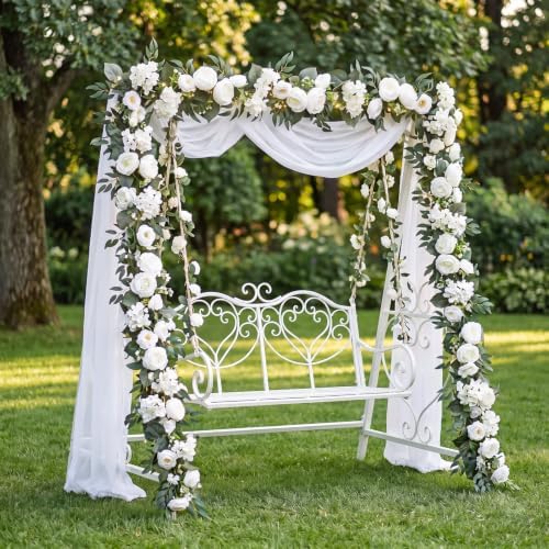 2 Pack 12ft Artificial Peony Flower Garland Vine, White - Image 4
