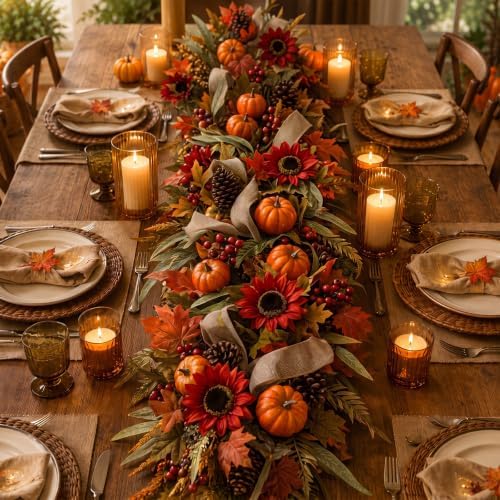 6 ft Fall Garland for Mantle Pumpkin Maple Leaf Garland - Image 4