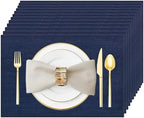 Navy Blue Vinyl Placemats Set of 12, Heat Resistant Table Placemats by Uolr