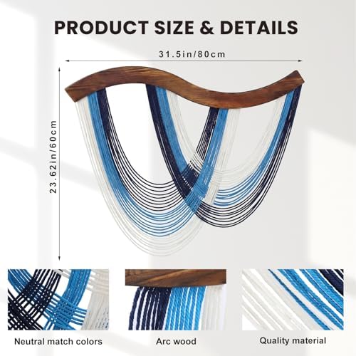 Navy Blue Macrame Wall Hanging Dip Dyed Yarn Wall Art, Modern Boho Decor - Image 3