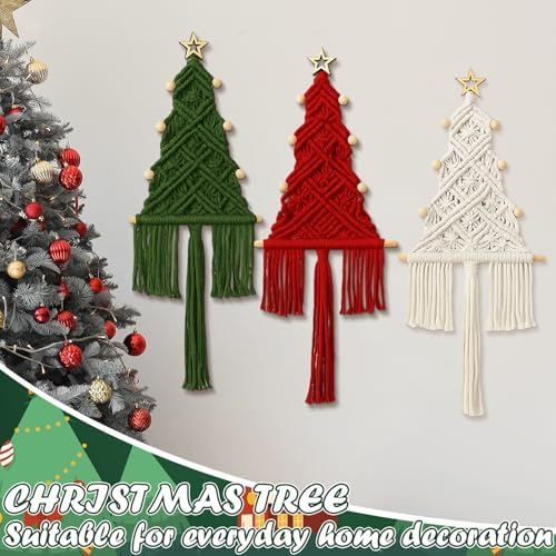 3 Pcs Large Macrame Christmas Tree Decor, White,Red,and Green - Image 3