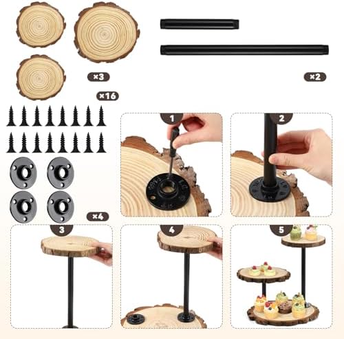 Chunful 3 Tier Round Natural Wood Cupcake Dessert Stand, Cup Cake Tower Stand Holder, Wooden Cake Display Tiered Centerpiece for Party, Birthday, Wedding, Baby Shower, Holiday Decoration - Image 4