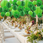 WOLHOWLTD Green Theme Paper Decoration Set - 34 pcs Lanterns,Pompoms,Honeycomb for Woodland,St. Patrick's,Jungle Theme, Wedding,Happy Birthday,Tropical Parties (Green) - Image 3