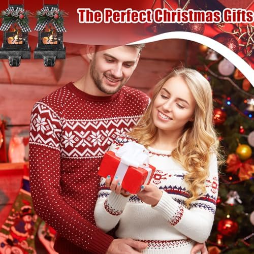 Therwen 2 Pcs Christmas Stocking Holders Lantern, LED, Elk, Black - Image 5
