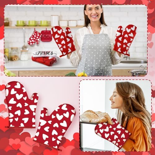 VitalCozy 10 Pcs Valentine's Day Kitchen Decor Set Heart Kitchen Towels and Rugs Oven Mitts and Pot Holders Set Absorbent Tea Hand Towels for Chef Baking Cooking Grilling BBQ Gift - Image 5