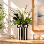 SURE YUESI Black Ceramic Vase with Handles, Modern Farmhouse Striped Decorative Vase, 9.1" Art Deco Tall Flower Vases for Pampas Grass, Shelf Decor, Dining Table Centerpiece, Living Room Home Decor - Image 2