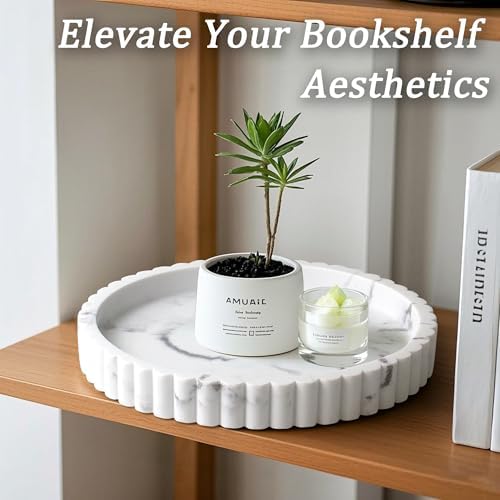 Round Decorative Tray for Coffee Table Decor, Tray Decor 11" Marble White - Image 3