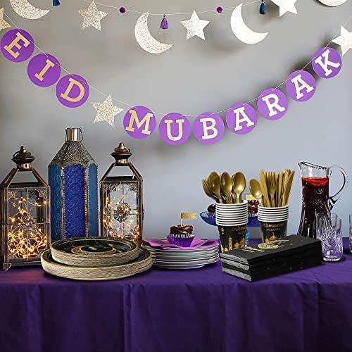 Ramadan Party Supplies Decorations for Home Serve 50, Eid Mubarak Ramadan Black and Gold Plates and Napkins Set, Disposable Paper Plates Napkins Cups Knives Spoons Forks for Ramadan Party Decorations - Image 6
