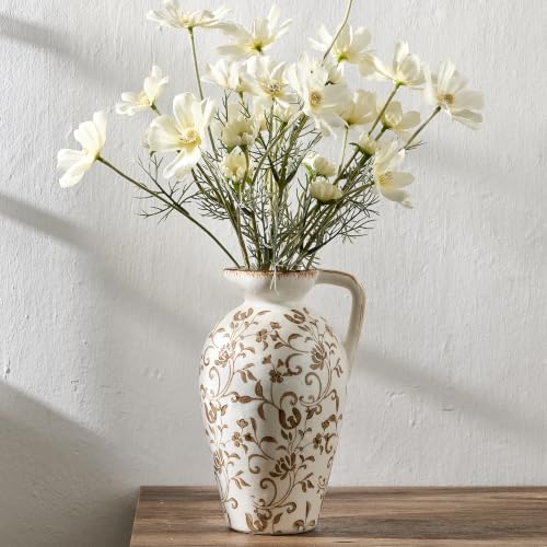 8.9 Inch Vintage Brown Chinoiserie Floral Vase, Antique Rustic Ceramic Vase for Home Decor, Living Room, Bookshelf, Office, Entryway, Garden, Chinoiserie Decor, Tuscan Decor - Image 4