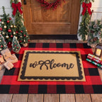 2pcs Christmas Welcome Mat for Front Door Layered Buffalo Plaid Outdoor Rug - Image 4