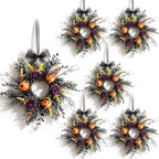 6 Pcs Small Halloween Hanging Wreaths with Orange Mini Pumpkins Purple Roses Black Foliage Yellow Fall Leaves Black Sheer Bow Gothic Mini Cabinet Wreath for Home Kitchen Halloween Party Decor by Unknown