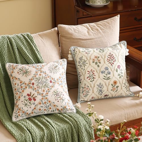 ISAENNE Vintage Linen Throw Pillow Cover,Set of 2,18"x18"-Serenity A - Image 7