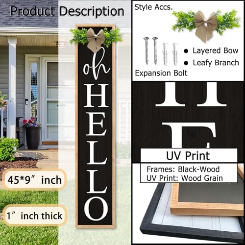 Oh Hello Porch Welcome Sign for Front Door Decor, 45"X9", Wood - Image 2