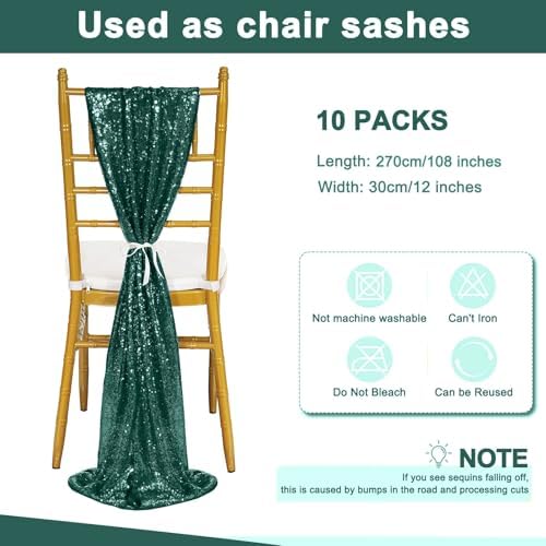 Sequin Table Runners 10 Pieces Emerald Green Table Runners 12x108 Inch Glitter Dining Table Cover for Party Wedding Birthday Reception Banquet Decoration Spring Party Chair Sashes - Image 5