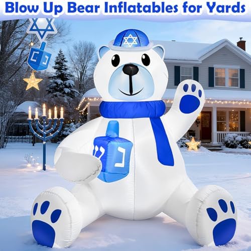 4 FT Hanukkah Inflatable Decorations, Large Sitting Polar Bear Holding Dreidel with 3 LED Lights - Blow Up Chanukah Yard Decor for Outdoor Lawn Garden Home Holiday Party​ - Image 5