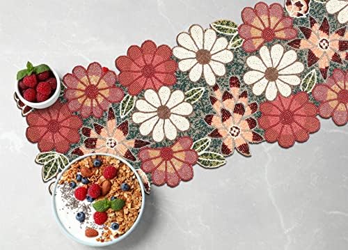 Lightnpro Beaded Table Runner - Elegant Handmade Floral Design - Decorative Table Accent for Dining, Weddings,, Everyday Use & Special Party Occasions - 13x36 Inch - Maroon Combo by Lightnpro