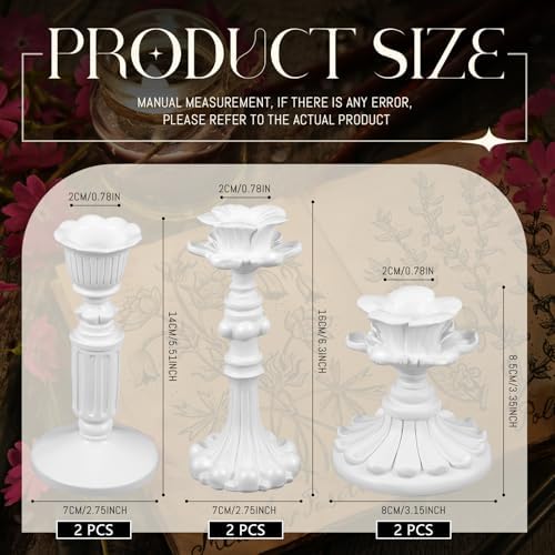 Suclain 6 Pcs Vintage Taper Candlestick Holders Resin, Column, White - Image 2