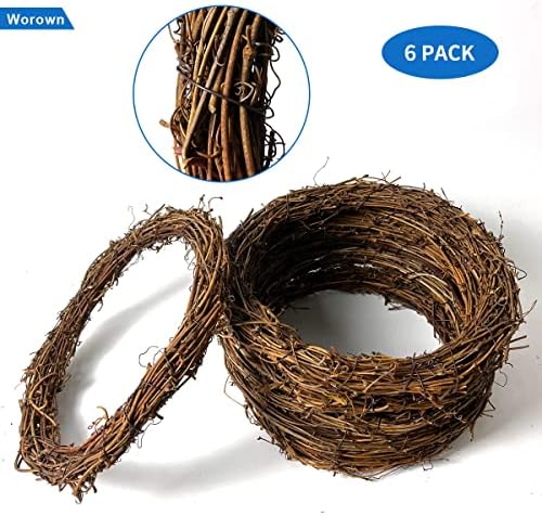 Worown 6 Pcs 10 Inch Natural Grapevine Wreaths, Vine Branch Wreath, Rattan Wreath for DIY Christmas Craft, Front Door Wall Hanging, Wedding and Party Decors - Image 3