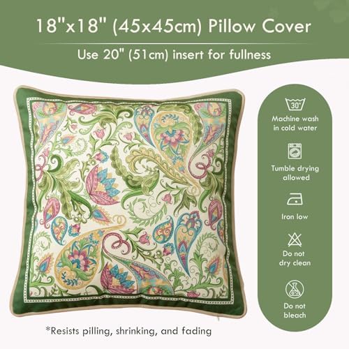 Vintage Green Floral Pillow Cover 18x18, Paisley - Image 6