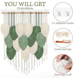 Macrame Wall Hanging Boho Green Leaves Macrame Tapestry Chic Wall Decor - Image 2