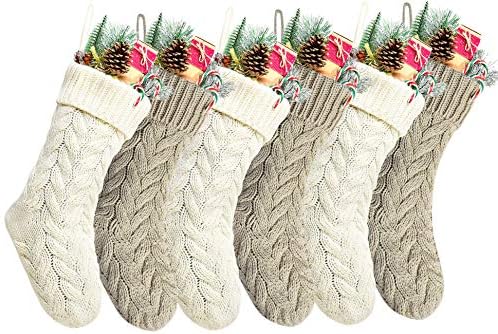 18" Khaki and Ivory Knit Christmas Stockings,6 Pack by Kunyida
