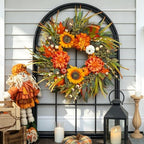 Artificial Fall Wreaths for Front Door 24 Inch Harvest Autumn Leaf Wreath - Image 2