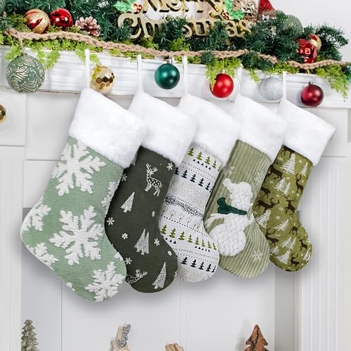 LUBOT Set of 5 Pack Christmas Stockings Applique Sequin Embroidery Craft Mix Plush Classic Rustic Large Family Xmas Stocking Set Fireplace Hanging Holiday Decor by LUBOT