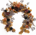 Ling's Moment Flower Garland - 6FT Eucalyptus & Rose - Sweetheart Table Decor for Wedding Reception, Artificial Floral Garland for Mantle, Thanksgiving, Christmas Decoration, Black & Burnt Orange by LingsMoment