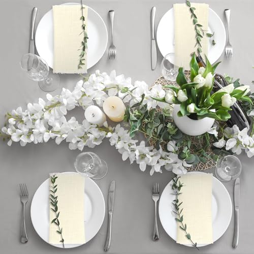 TURSTIN 24 Pieces Cotton Linen Cloth Napkin Handmade Cloth Napkin with Fringe 17 x 17 Inch Soft Cloth Dinner Wedding Napkin Square Rustic Fringe Table Napkin for Dinners, Parties, Weddings, Ivory - Image 5