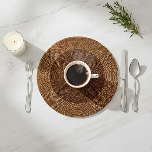 Lightnpro Handmade Beaded Placemats Set of 4 – 13 Inch Round Coffee Charger Mats | Handcrafted Artisan Table Accessories, Stylish Rustic Glam Dining Table Décor for Special Events & Gatherings - Image 2